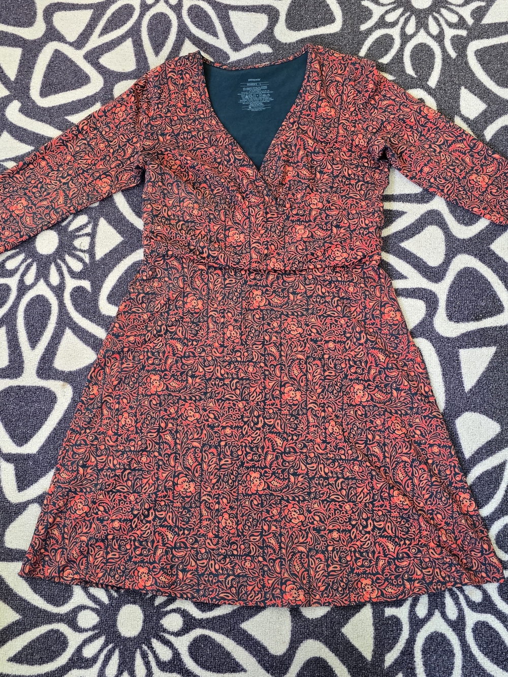 Patagonia Margot Dress Burgandy Pink Cotton Floral Print Size Large Stretch